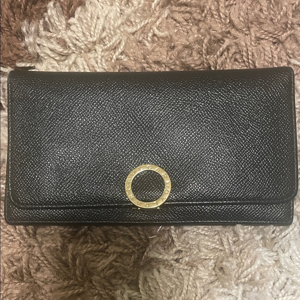 Bulgari Black Wallet with Gold Ring Detail - Picture 1 of 14
